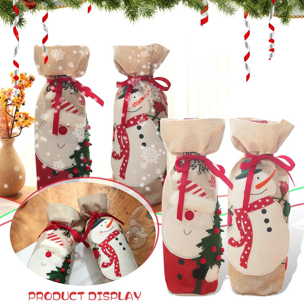 Christmas Wine Bottle Cover Bags  2Pcs Santa Snowman Wine Bottle Cover Bag Christmas Decors Party Holiday Home Decors