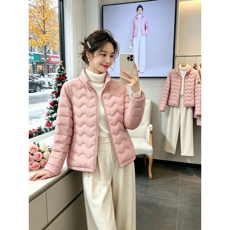 Light and short cotton-padded clothes for women's winter new slim-fitting and thin stand-up collar warm jacket pink, blue, green, red.