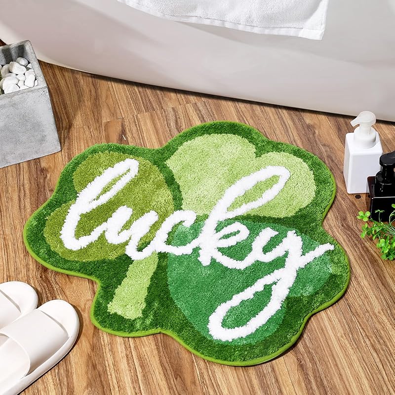 St. Patrick’s Day Pickup Tufted Rug Shamrock Pot of Gold Bath Mat Non-Slip Floor Mat for Bathroom Kitchen Door Mat Plush Rug Soft Absorbent Bath Shamrock Rug