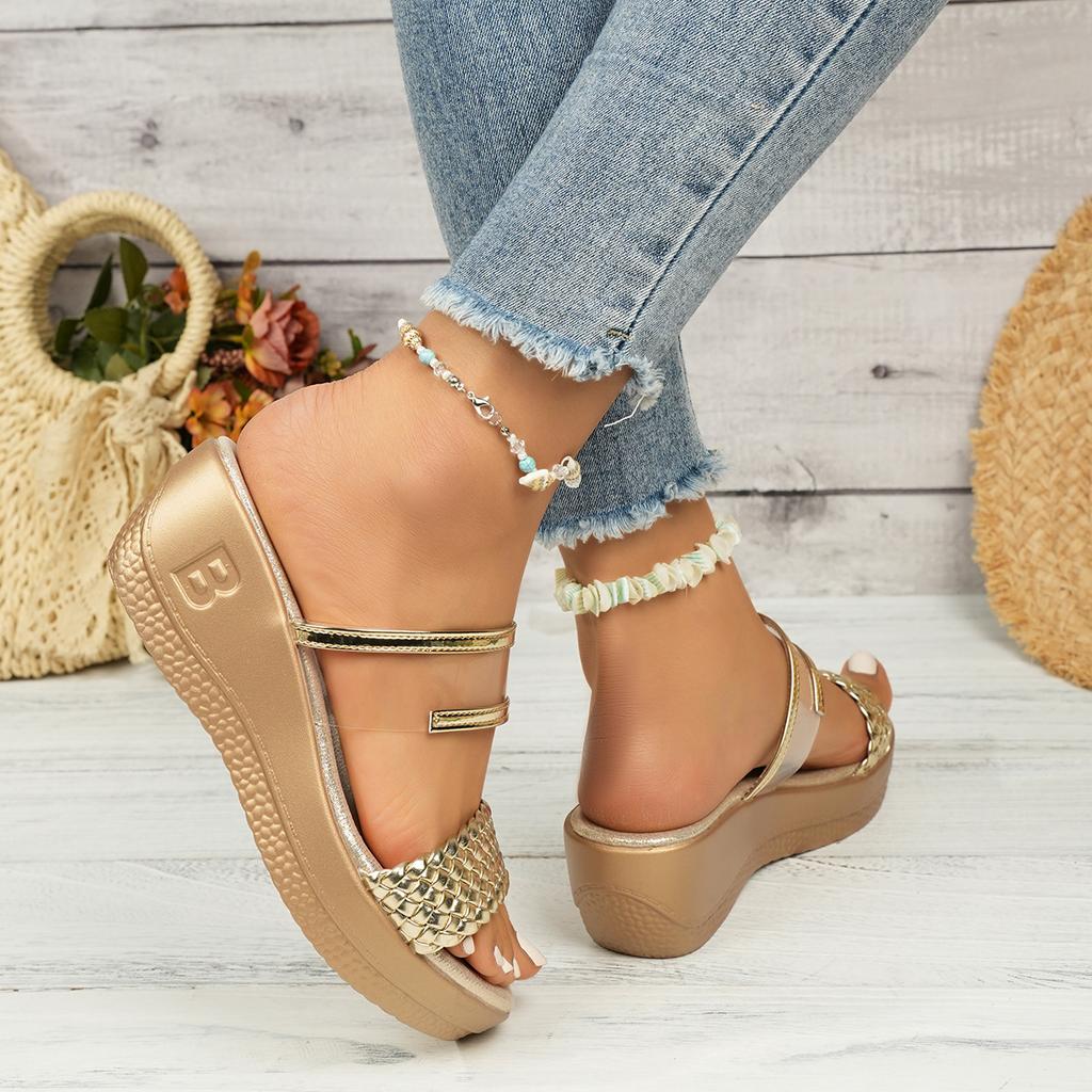 Fashion Women Wedges Slippers Luxury Platform Slippers Sexy Open Toe Women Shoes Fashion Shiny Beach High Heels Sandals Slides Women