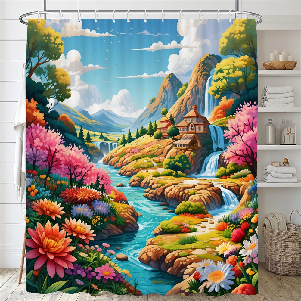 

Colorful Flowers And Plants Shower Curtain Scenery Bathroom Curtain Romantic Bath Curtain Polyester Waterproof Bathroom Shower W60H190(CM)-1 Pcs
