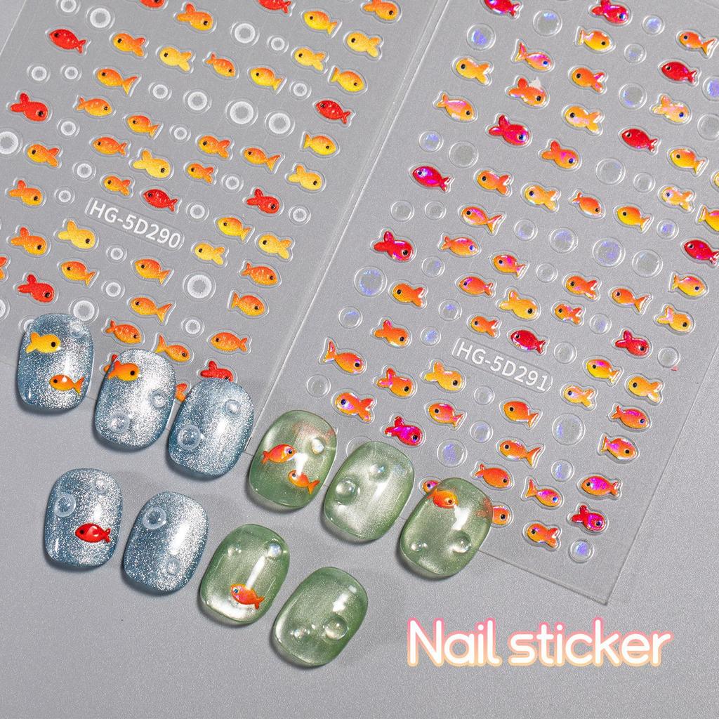 Little Red Fish Jelly Summer Goldfish Carp Ocean Beach Mermaid Sea Shiny Small Koi Soft Relief Nail Art Stickers Manicure Decals