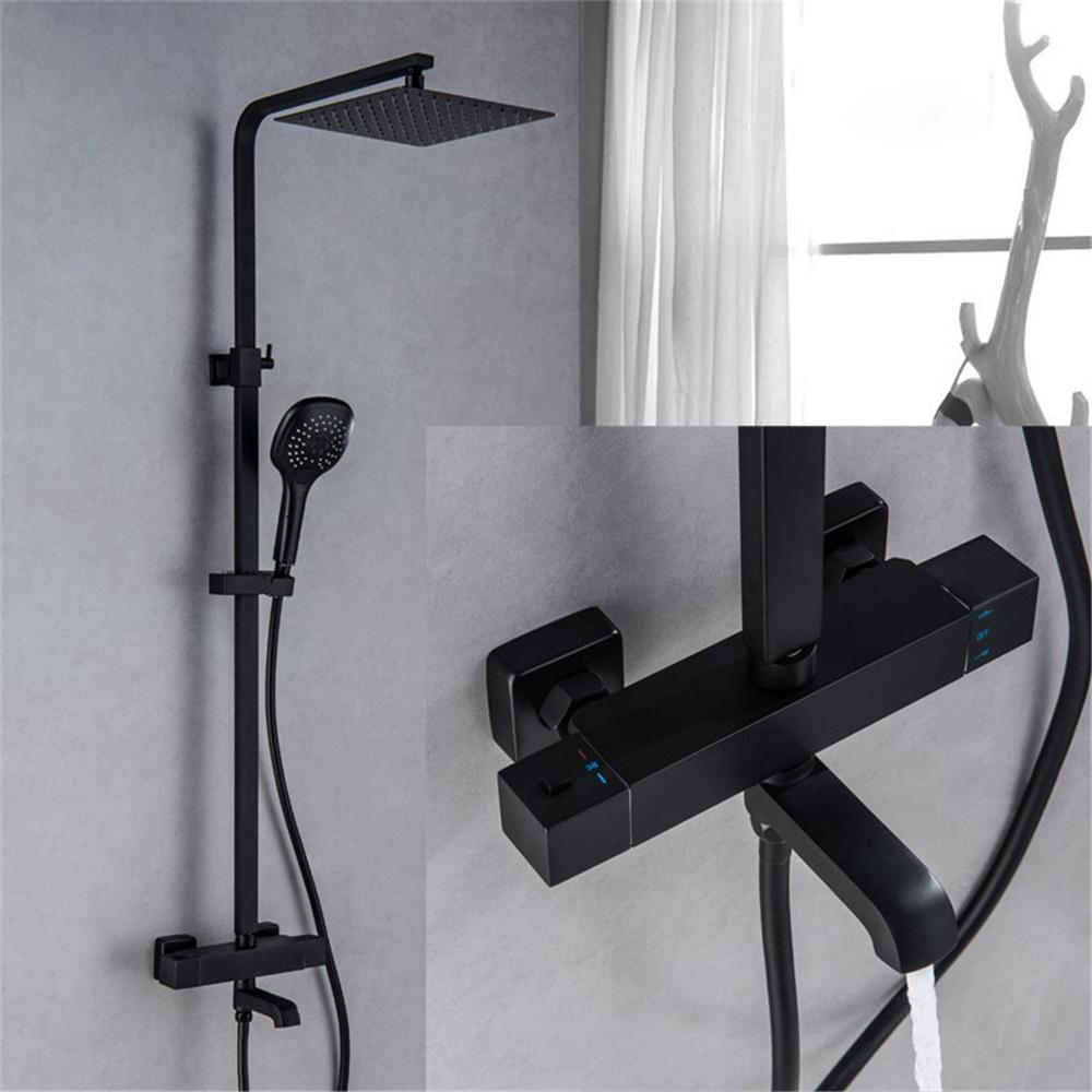 Rose Gold Thermostatic Bathtub and Shower Faucet Gold Bath Shower Set Brass Black Rainfall Shower & Hand shower Faucet Set