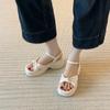 Spot~~ Platform sandals women's summer new bow thick heel with open toes Roman shoes fairy style