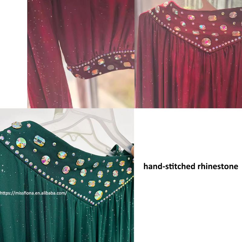 2026 Set Due Pezzi Lucido a Maniche Lunghe per Danza del Ventre da Donna Costumi Orientali a Doppio Spacco per Danza del Ventre Abbigliamento da Ballo per Performance