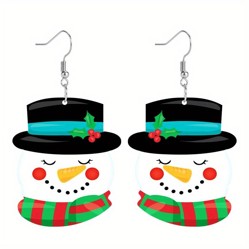 1Pair Acrylic Christmas Cartoon Top Hat Snowman Pattern Earrings Fashion Jewelry Gift for Women Female