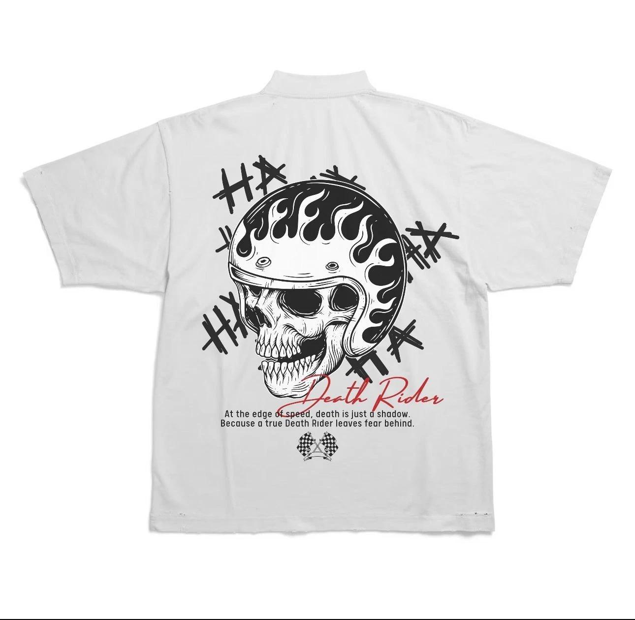 New Death Rider Flaming Black Skull Helmet Graphic Short Sleeve S-5XL T-Shirt 3XL