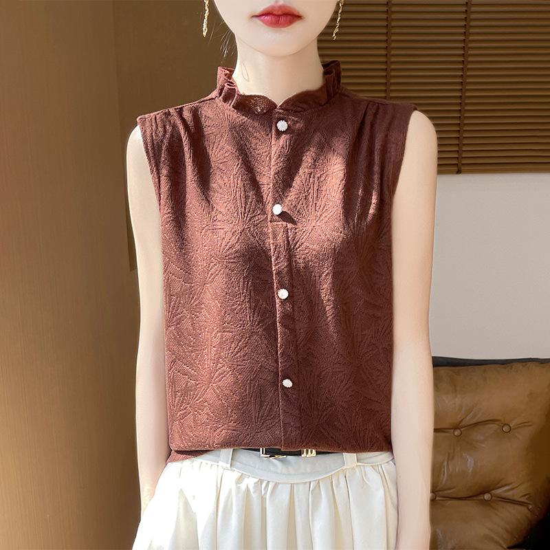 Women's Sleeveless Ruffled Hem Slim Fit Knitted Vest Top Casual Layering Blouse