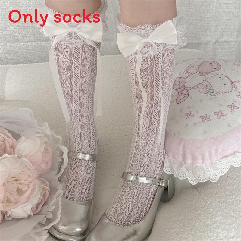 Lolita Heart Lace Trim Knee Socks With Non Slip Anti Skid For Youth Women