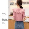 Ladies Short Sleeve Doll Collar Thin Shirt Sweet Bow Top Western Chiffon Shirt