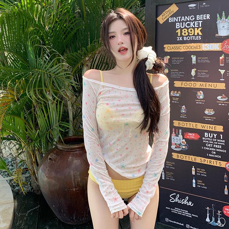 2024 Korean Three-Piece Bikini Set with Long-Sleeved Cover-Up - Fresh & Sexy