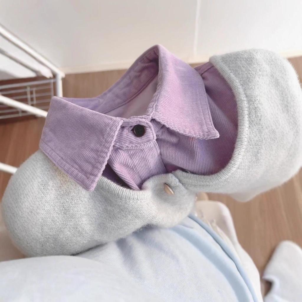 Japanese Retro Corduroy Lapel Shirt & Knit Vest Layered Set for Fall/Winter