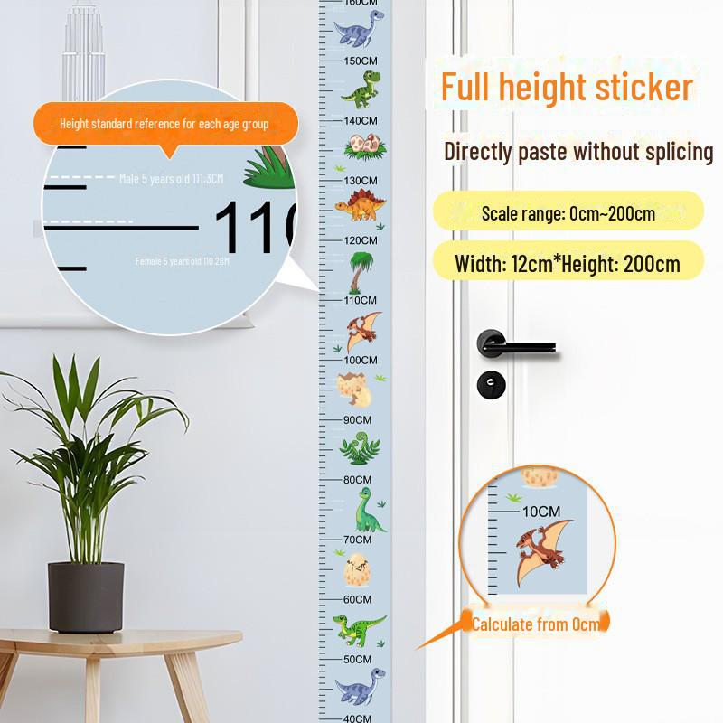 Children's Room 2m Self-Adhesive Height Chart Stickers - Cartoon Design for Baby Measurement & Wall Decoration