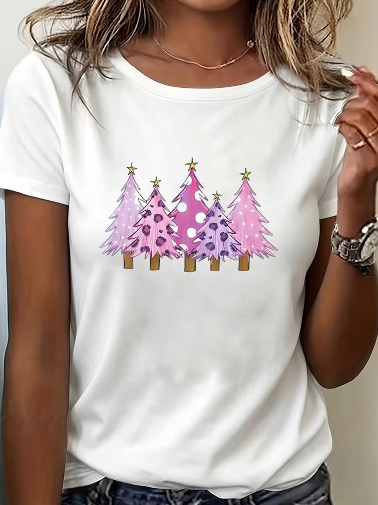 (Asian Size) cute style Tee Top Print New Year Clothing T Shirt Women Fashion Christmas Festival Female Woman Short Sleeve Graphic T-shirts
