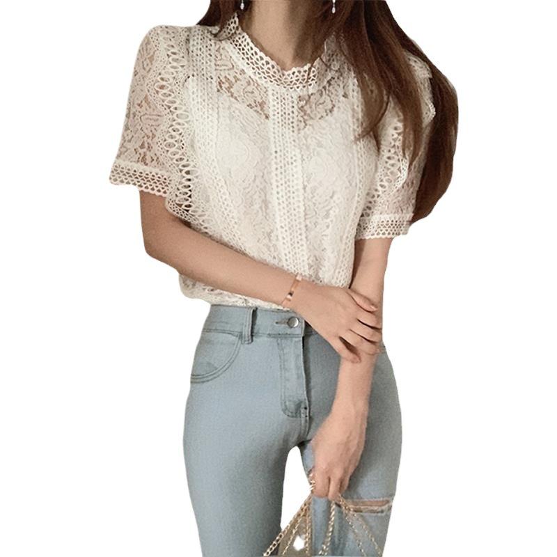 Women's Summer Lace Hollow Short-Sleeve Blouse