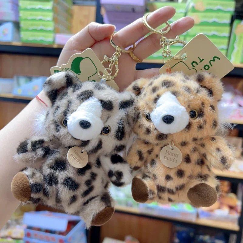 Cute Fluffy Leopard Tiger Plush Keychain Handmade Stuffed Animal Doll Bag Pendant Soft Toy Keyring For Backpack Car Birthdaygift