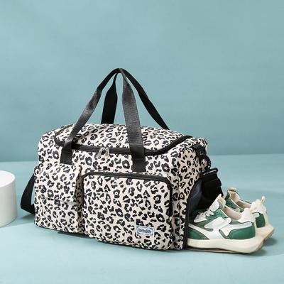 Travel Bag Leopard Print Independent Shoe Compartment Large Capacity Hand Bag Boarding Fitness Yoga Storage Shoulder Bag