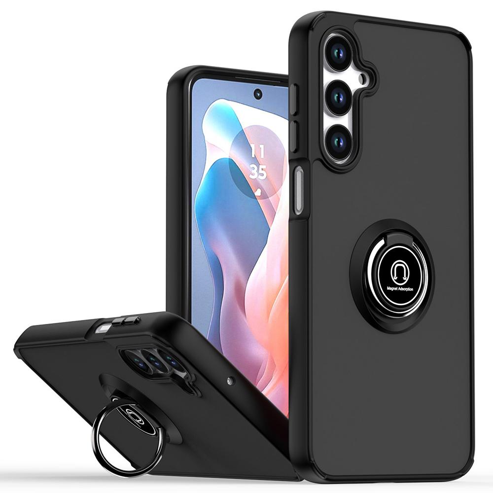 

For Samsung Galaxy S25 Case PC+TPU Ring Kickstand Anti Drop Phone Back Cover Black/Black