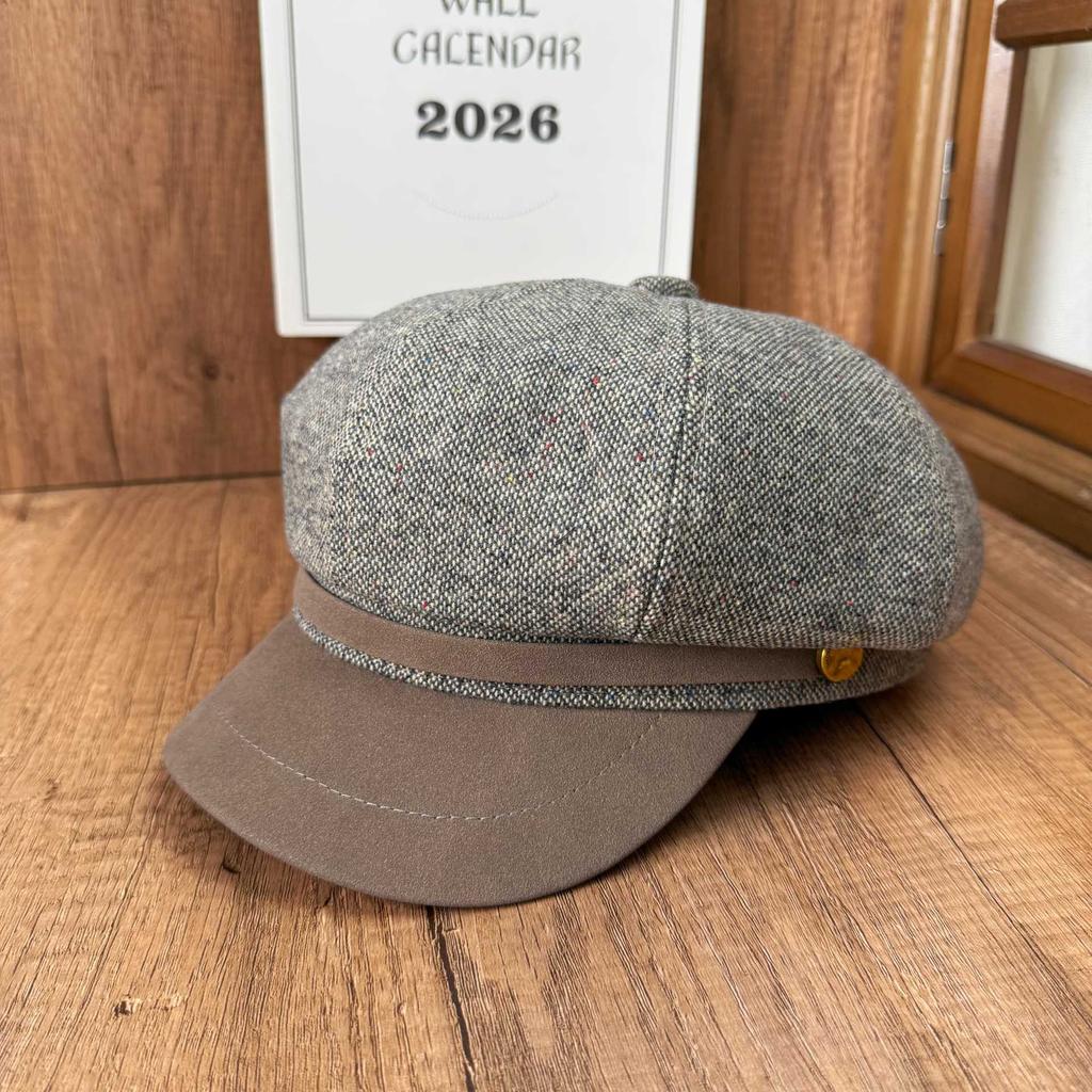 New tweed beret cap women's color matching brim octagonal hat newsboy hat autumn and winter retro versatile hat wholesale