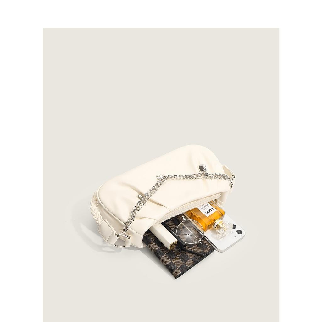 New Fashion Trendy Versatile Chain Pleated Design Twist Shoulder Strap Korean Single Shoulder Crossbody Women's Bag Factory Straight