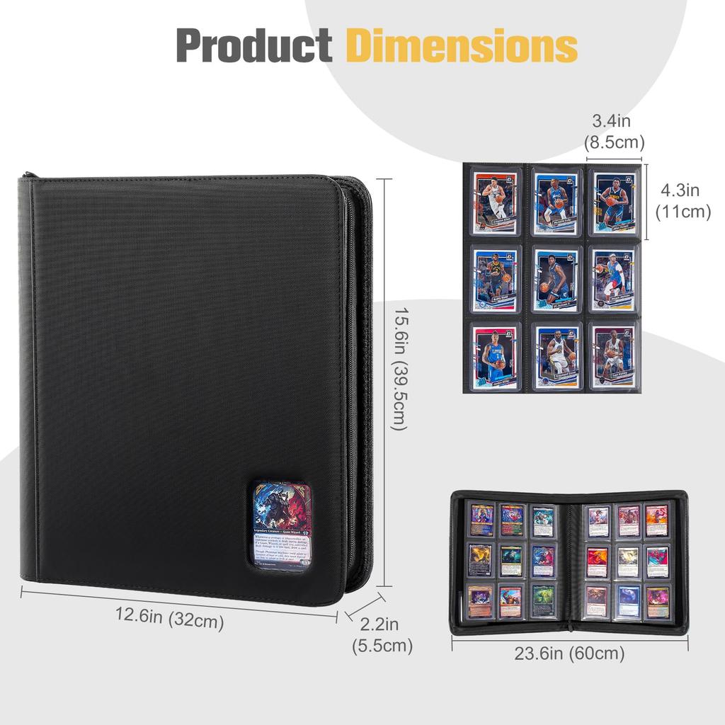 ProCase Card File with Transparent Top Extra Holds 324 Cards In 9 Collection Trading Card File Black Window, Loader, Large, Pockets, Album, -