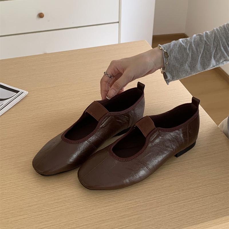 

Fashion Bailamos 2025 Autumn Women Flat Shoes Fashion Round Toe Shallow Slip On Mary Jane Shoes Soft Flat Casual Dress Single Shoes 39 кофейный