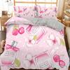 Conjunto de cama da moda, maquiagem, tema cosmético, capa de edredom, poliéster, perfume, batom, esmalte, pincel, estampa, capa de edredom, tamanho king