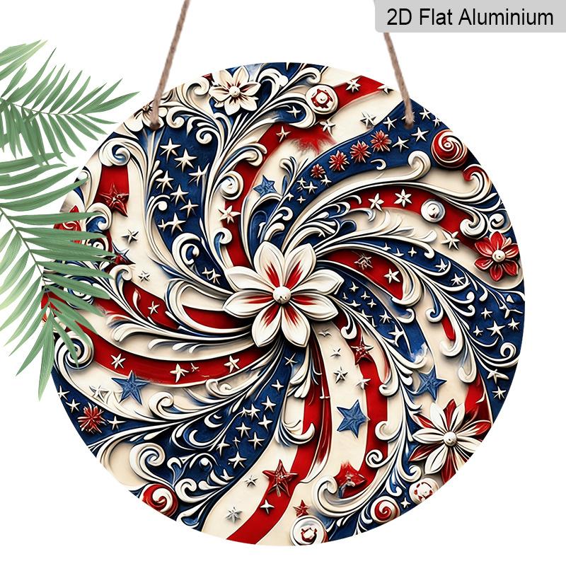 2D Flat 1pc Aluminum Independence Day-Themed Rotating Flower Wall Decor 7.87 inches x 7.87 inches Patriotic Decor Suitable for hanging on front