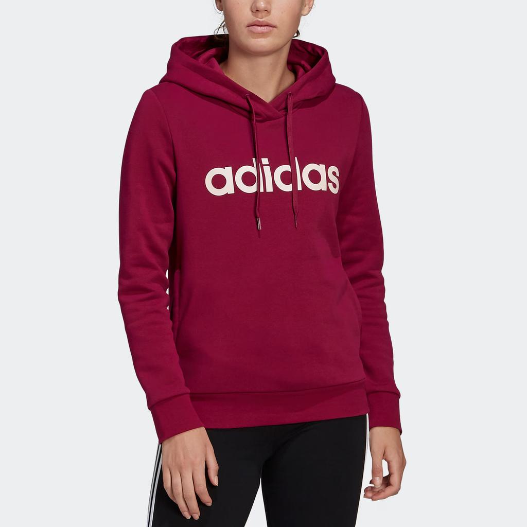 Adidas Sudadera con capucha con estampado de letras y mangas largas para mujer, tops rojos GP8733