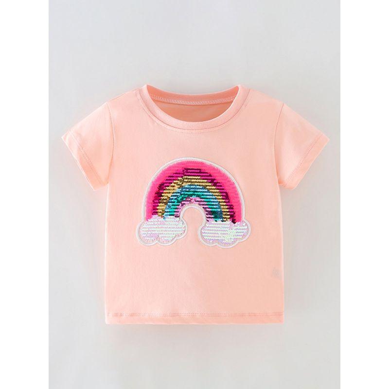 Rainbow Style Girls' Short-Sleeved T-Shirt Pink Top Kidsren's Pure Cotton Summer Wear Baby Half-Sleeved T-Shirt Base Layer Clothing 8