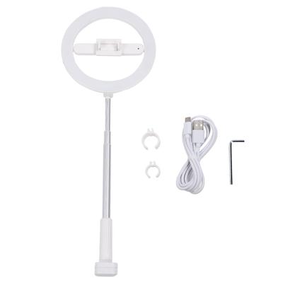 Ring Light with Clamp Stand Overhead Phone Holder Dimmable 3 Color Temp 5 Brightness Rechargeable