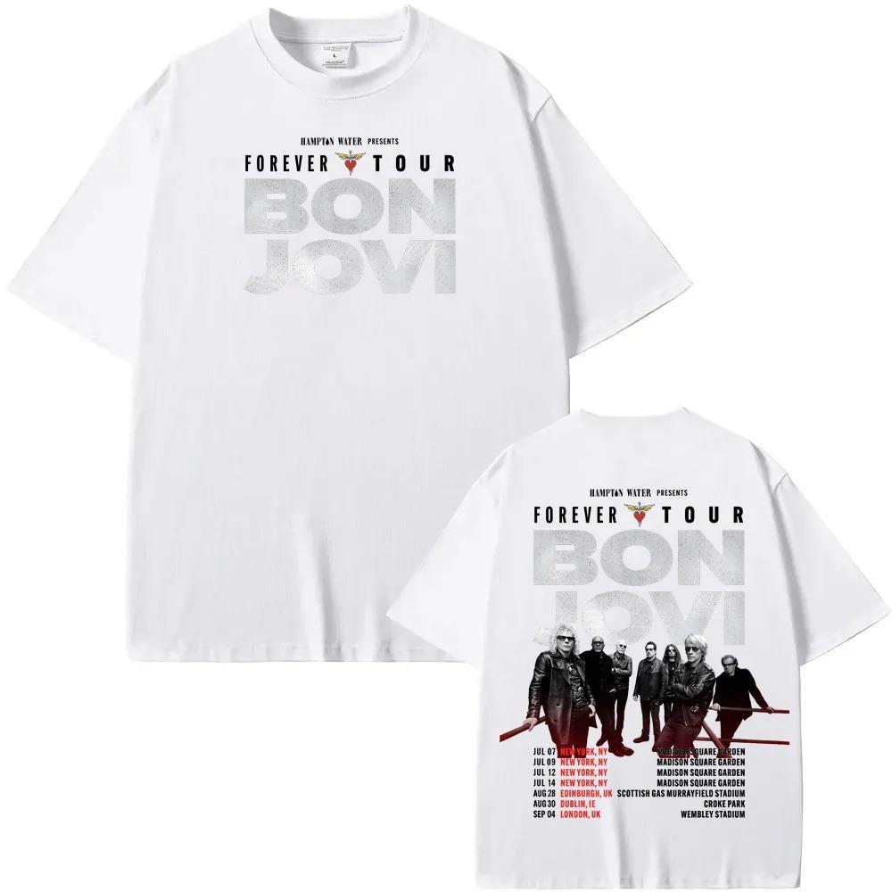 Bon Jovi "Forever Tour" Band Photo & Global Tour Dates Double-Sided Print Oversized T-Shirt | Classic Rock Music Concert Merch Tee