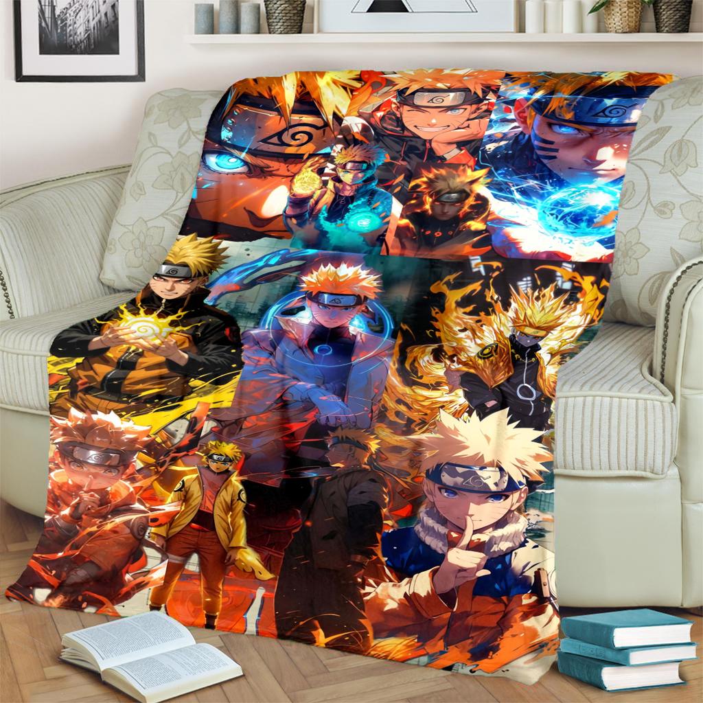 Anime-Naruto Print Blanket Warm Comfortable Flannel Blanket for Bedrooms, Sofas, Beds, Chairs, Picnics, Travel -LXR47