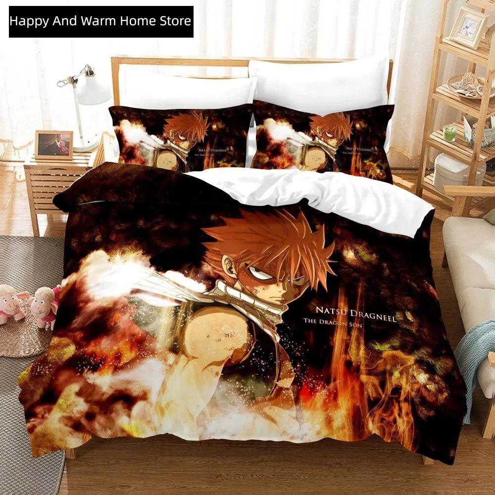 3D Print Anime Fairy Tail Logo Natsu Beding Set Young Boys Young Girls Twin Quen Sized Dimensions Soft Duvet Cover Pilowcase Bed Young Boys Adult