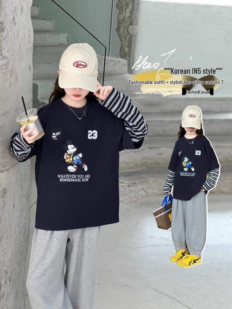Mädchen Langarm Zweiteiler Cartoon-Print T-Shirt Set für Frühling & Herbst (2025)