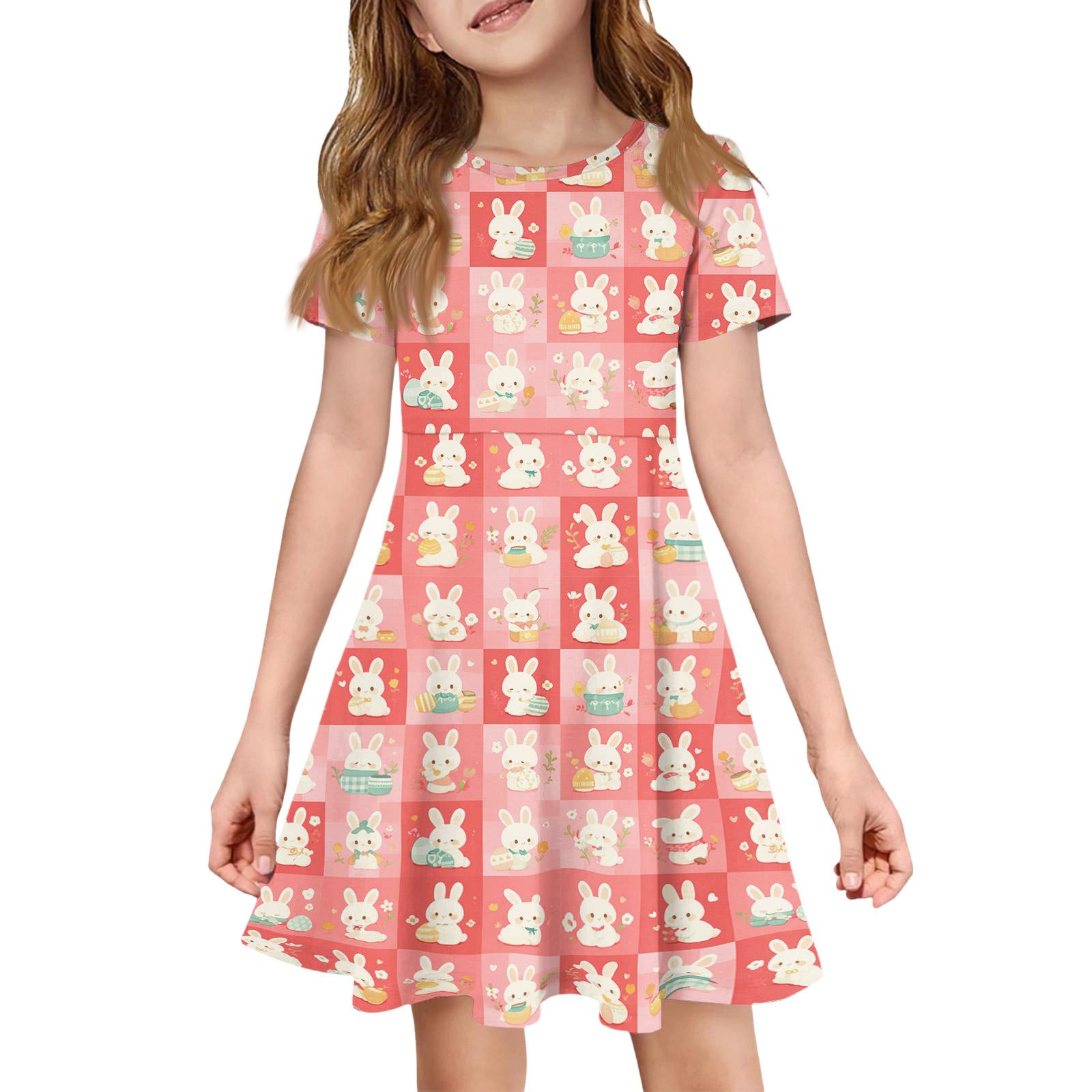 

Girl Summer Dress Color & Print Short Sleeve Dress With Pocket Casual Dress Shorts Sleeve Party Dress Easter Day 120 красный
