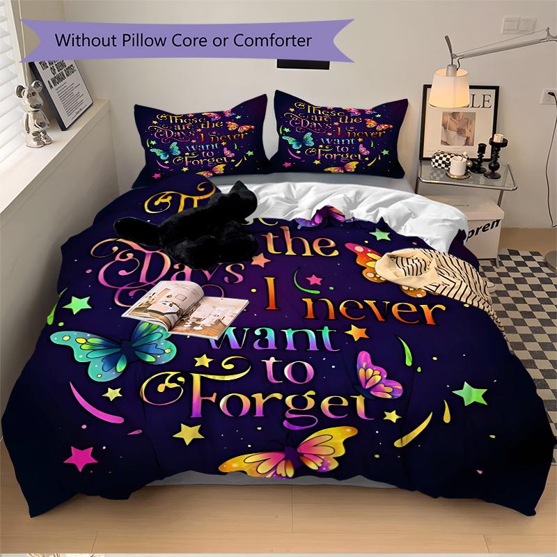 3-teiliges Buntes Schmetterlings-Ideen-Patchwork-Set Cartoon-Thema Bett-Patchwork-Set Süßes Charakter-Schlafzimmer-Dekoration Bett-Patchwork-Set Vier Jahreszeiten (1 Decke + 2 Kissen