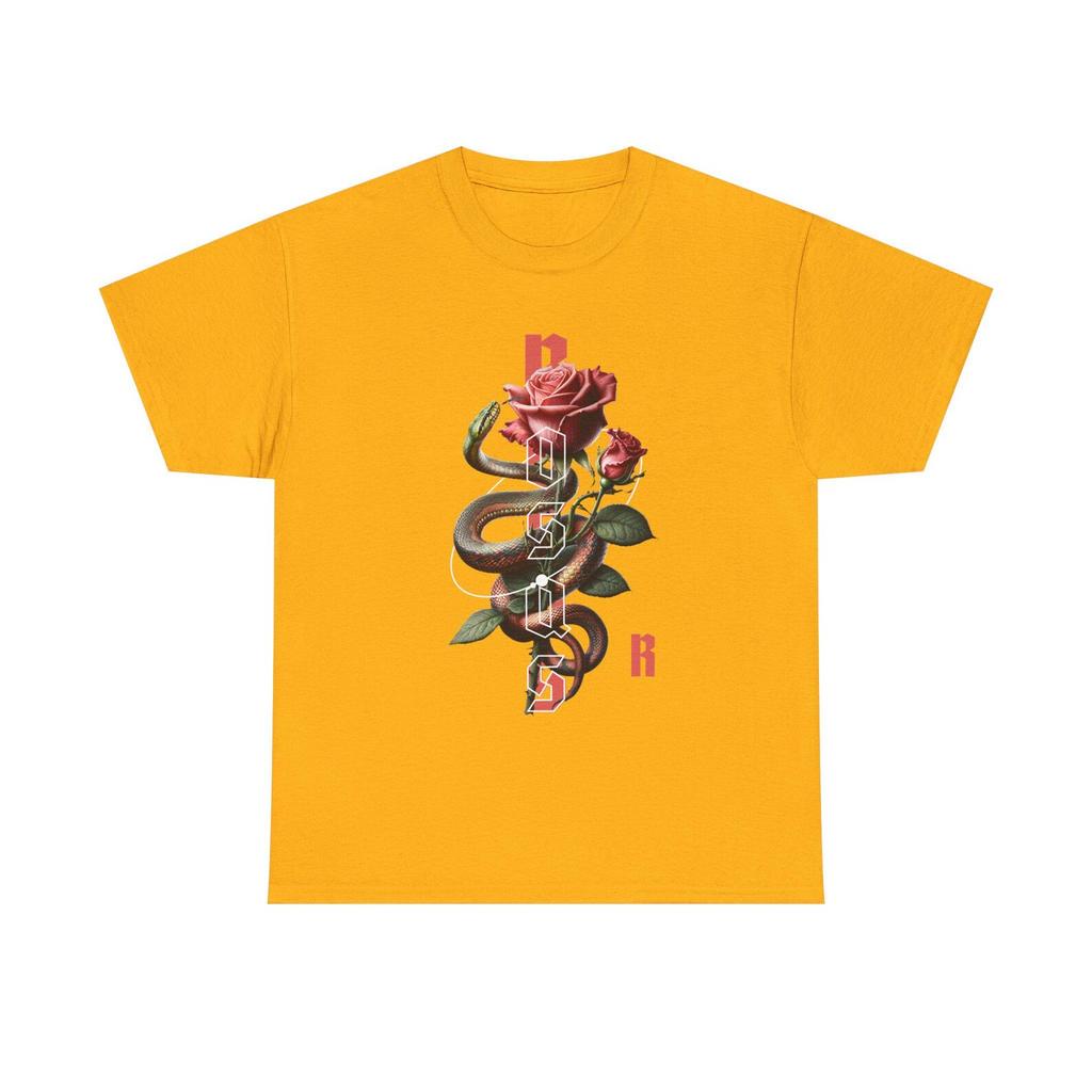 Snake Wrapped Rose T-Shirt | Vertical Floral Snake Illustration