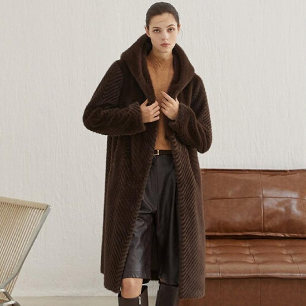 Elua Vegan Faux Mink Hood Long Coat Select 4 Types