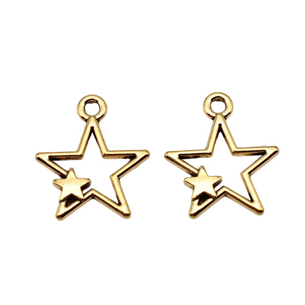 Nested Star Charms Multi Color Alloy Pendants For Double Star Themed Jewelry