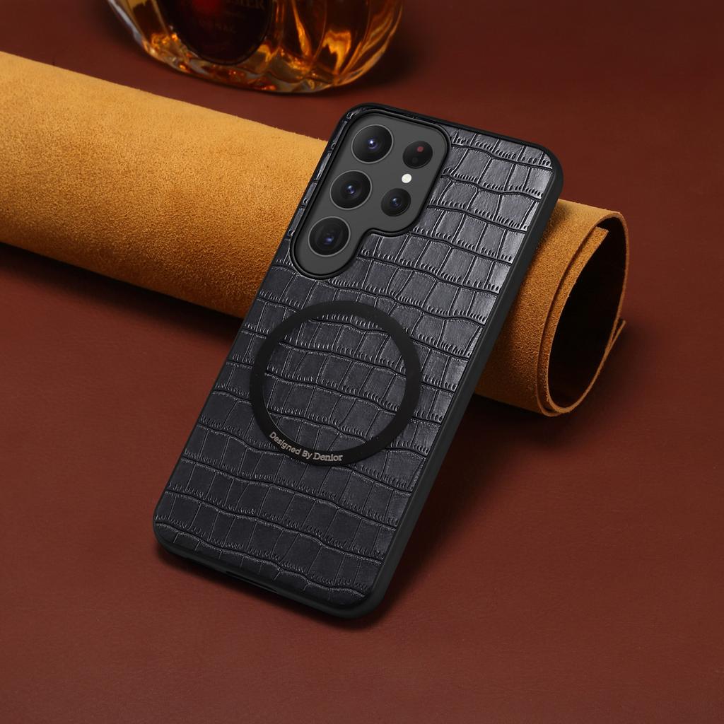 Alligator Pattern Leather Case for Samsung Galaxy S26 Ultra S25 Edge S24 Plus S23 Fe S21 A56 5G Magnetic Wireless Charging Cover