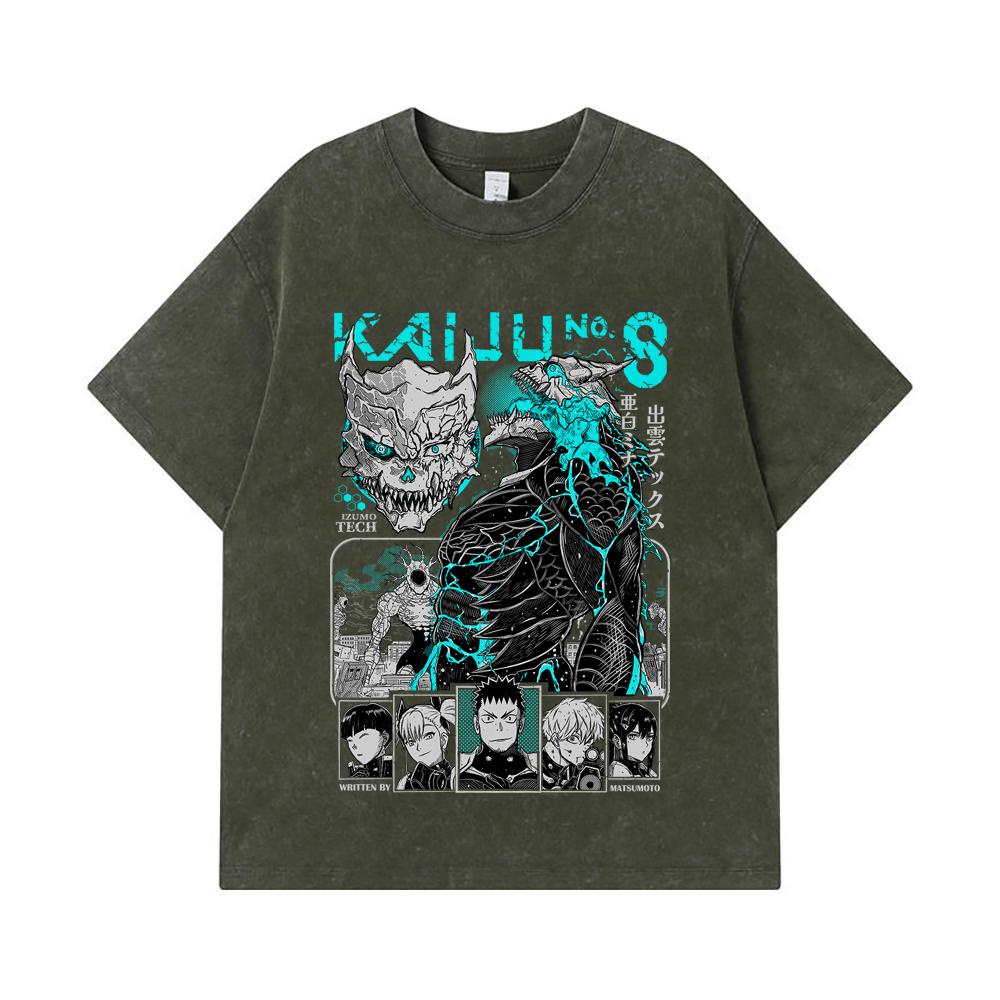 275 GSM Washed T-shirts 100% Cotton Kaiju No 8 V1 Print Unisex Heavy Cotton T Shirt S