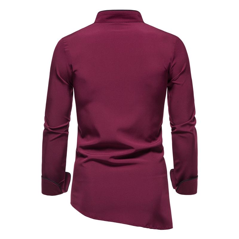Men's European Style Long Sleeve Solid Color Stand Collar Dress Shirt, Plus Size.