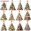 12PCS Book Pendant Colorful Multi-element Christmas Tree Decoration Suspension Rope Exquisite Wooden Gift Holiday