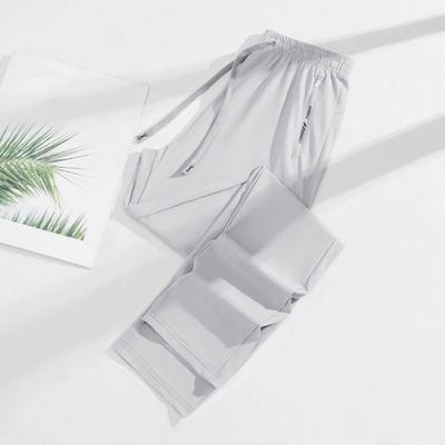 Unisex Sommerhose aus Eisseide, dünn, locker, gerades Bein, kühlende Hose, Kordelzug, elastische Taille, schnelltrocknende, einfarbige Jogginghose für den Alltag