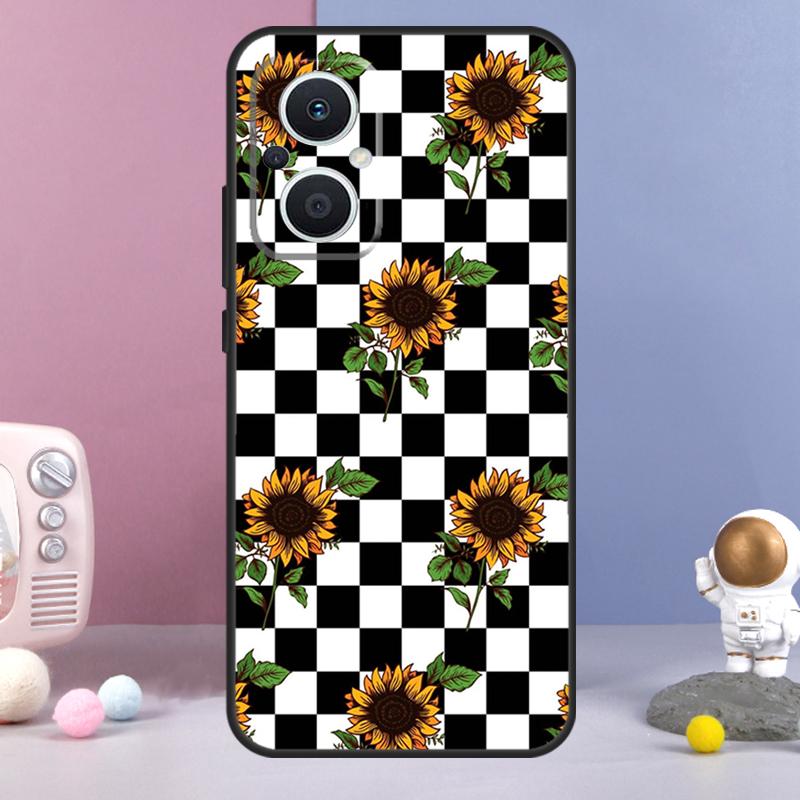 Checkerboard Sunflower Funda For OPPO Reno 14 F 11F 12F 13F 10 11 12 13 Pro 7 8 Lite OPPO Find X8 X6 X5 X9 Pro Case