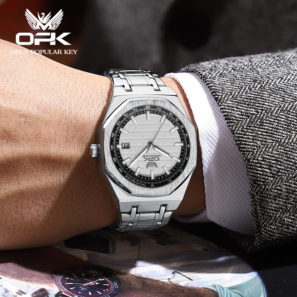 OPK Herrenuhr Business Original Quarz Uhr Automatische Datumsanzeige Uhr für Mann Wasserdicht Leuchtend Edelstahl Uhr