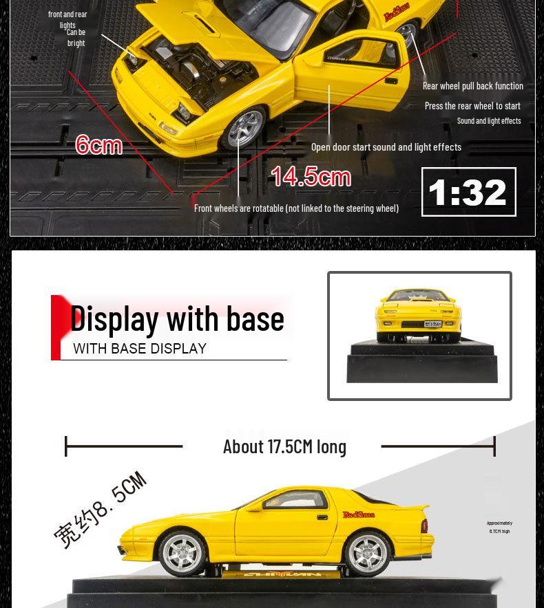 Zhongyuanxing RX-7 Alloy Coupe Car Model with Pull Back, Sound, and Light Features