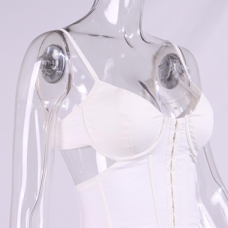 Top model, popular European and American women's clothing, sexy slim-fitting navel fish bone neck sling vest women