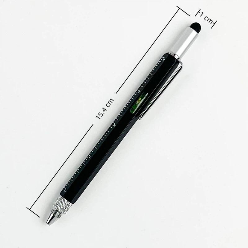6 In 1 Multifunctional Pen Touch Screen Stylus Capacitive Pen With Screwdriver Ruler Levelgauge Refillable Ballpoint Pencil Tool